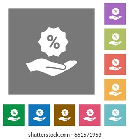 Discount services flat icons on simple color square backgrounds
