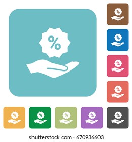Discount services white flat icons on color rounded square backgrounds