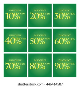 discount set + 10 % green background gold color fonts