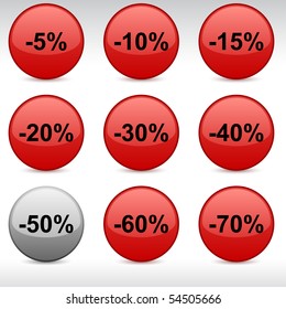 Discount set of round glossy icons.