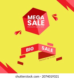 Indicadores de etiqueta de conjunto de descuento símbolos mega y de etiqueta de gran venta