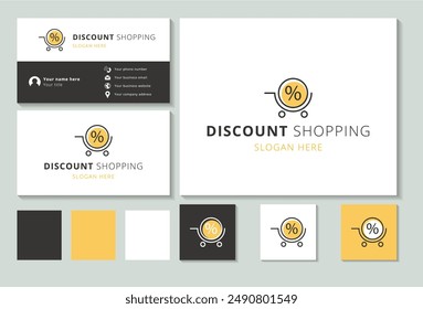 Discount shopping logo featuring shopping cart and percentage symbol for retail business