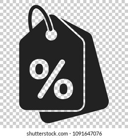 Discount shopping tag icon in flat style. Discount percent coupon illustration on isolated transparent background. Shop badge business concept.
