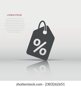 Discount shopping tag icon in flat style. Discount percent coupon illustration on white isolated background. Shop badge business concept.