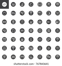 Discount shopping universal vector icons set, modern solid symbol collection, filled style pictogram pack. Signs, logo illustration. Set includes icons as price tag, sales label, discount sticker