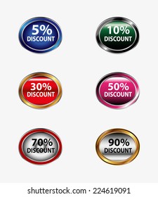 Discount sign button set vector 