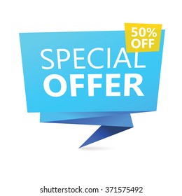 Discount sign with fifty percent offer. Commerce bright vector banner.  