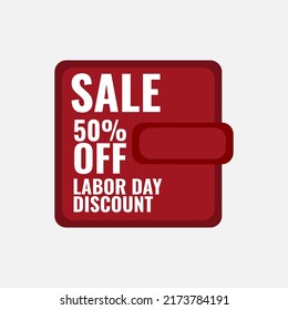 Discount sign for labor day sale in a shape of wallet icon.