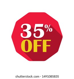 discount sign, thirty five percent, on a red background, vector illustration