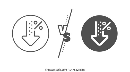 Discount Sign. Versus Concept. Low Percent Line Icon. Credit Percentage Decrease Symbol. Line Vs Classic Low Percent Icon. Vector