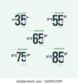 Discount Special Offer up to 35% 55% 65% 75% 85% off Vector Template Design Illustration