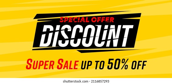 Oferta especial de descuento de hasta 50 banner de superventa. Despacho a mitad de precio para comprar. Ilustración vectorial de la plantilla de diseño de encabezado de sitio web. Campaña de promoción