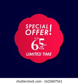 Discount Special Offer up to 65% off Limited Time Label Vector Template Design Illustration