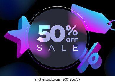 Discount Special Offer Banner Design Template for Black Friday. 50% OFF Sale. Discount Price. Special Offer Marketing Ad. Discount Promotion. Sale Discount Offer. Glass morphism style.