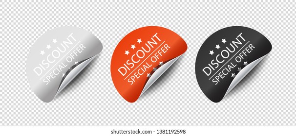 Discount Special Offer Round Curved Corner Sticker - Vector Set Isolated On Transparent Background