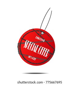 Discount special offer sticker label price tag with red design and shadow