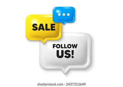 Discount speech bubble offer 3d icon. Follow us tag. Special offer sign. Super offer symbol. Follow us discount offer. Speech bubble sale banner. Discount balloon. Vector