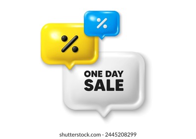 Icono 3d de oferta de burbuja de discurso de descuento. Etiqueta de venta de un día. Oferta especial Precio de señal. Símbolo de descuentos publicitarios. Oferta de descuento de un día. Anuncio de venta de burbujas de habla. Globo de descuento. Vector