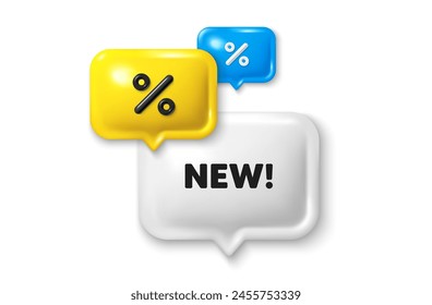 Discount speech bubble offer 3d icon. New tag. Special offer sign. New arrival symbol. Arrivals discount offer. Speech bubble sale banner. Discount balloon. Vector