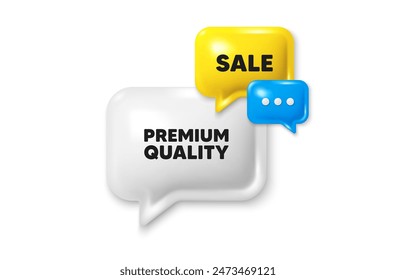 Discount speech bubble offer 3d icon. Premium quality tag. High product sign. Top offer symbol. Premium quality discount offer. Speech bubble sale banner. Discount balloon. Vector