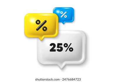Icono 3d de oferta de burbuja de discurso de descuento. 25 por ciento de descuento. Precio de oferta de descuento. Símbolo de oferta especial. Oferta de descuento. Anuncio de venta de burbujas de habla. Globo de descuento. Vector