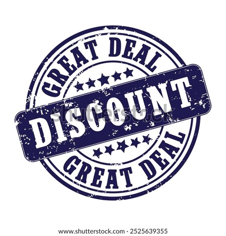 Discount stamp vector isolated in white background writing in blue color.