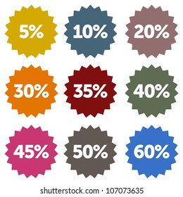 Discount Stars Set - Colorful discount star labels within a nine piece set