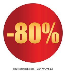 Discount sticker 80% percent. Vector badge for sale, clearance, promotion, marketing, retail, e-commerce. Price label and special offer tag for shopping ads.