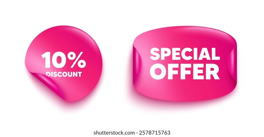 Discount sticker banner. Paper price label. 10 percent discount tag. Sale offer price sign. Special offer symbol. Paper sticker with message. Offer label banner. Vector