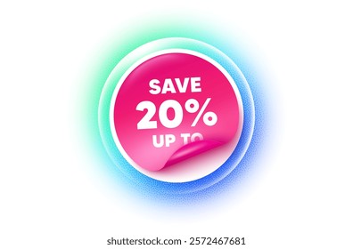 Discount sticker blue gradient. Paper offer price tag. Save up to 20 percent tag. Discount Sale offer price sign. Special offer symbol. Sticker label. Grain dots effect. Vector