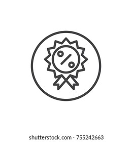 Discount sticker button line icon, outline vector sign, linear style pictogram isolated on white. Label symbol, logo illustration. Editable stroke