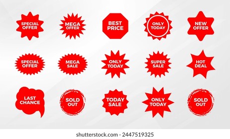Discount Sticker elements set. Starburst label. Vintage. Modern simple sticker collection. Colorful Vector sale Banners. Vector illustration.
