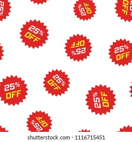 Discount sticker icon seamless pattern background. Business concept vector illustration. Sale tag promotion 25 percent discount symbol pattern.