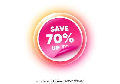 Discount sticker orange gradient. Paper offer price tag. Save up to 70 percent tag. Discount Sale offer price sign. Special offer symbol. Sticker label. Grain dots effect. Vector