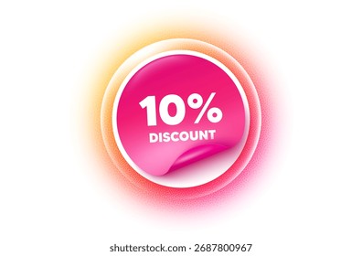 Etiqueta engomada del descuento gradiente anaranjado. Etiqueta de Precio de oferta de papel. 10 por ciento de descuento. Venta oferta signo de Precio. Símbolo de oferta especial. Etiqueta engomada. Efecto de puntos de grano. Vector