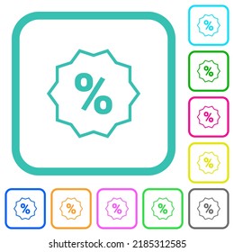 Discount sticker outline vivid colored flat icons in curved borders on white background