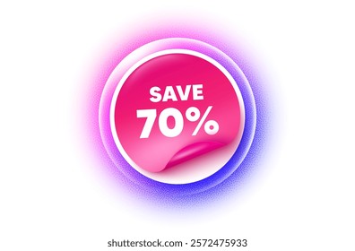 Discount sticker purple gradient. Paper offer price tag. Save 70 percent off tag. Sale Discount offer price sign. Special offer symbol. Sticker label. Grain dots effect. Vector