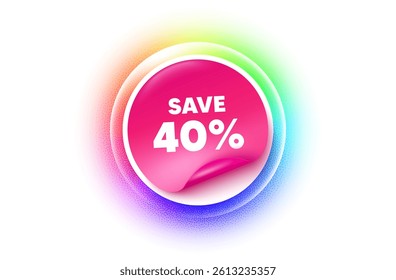 Discount sticker rainbow gradient. Paper offer price tag. Save 40 percent off tag. Sale Discount offer price sign. Special offer symbol. Sticker label. Grain dots effect. Vector