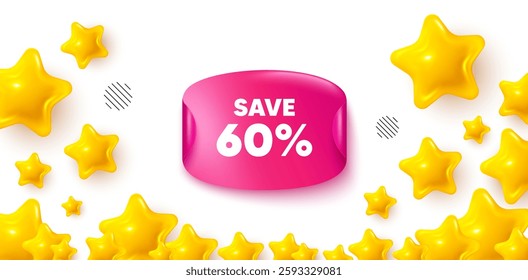 Discount sticker stars banner. 3d stars background. Save 60 percent off tag. Sale Discount offer price sign. Special offer symbol. Winner sparkle banner. Promo background. Vector