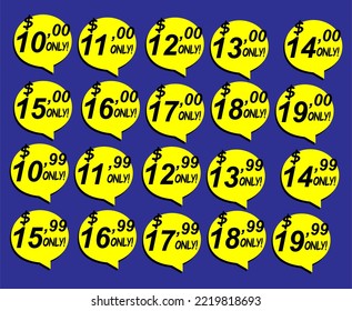Plantilla de sticker de descuento de 11 a 19, sólo. Diseño de plantillas de vectores, Venta, ilustración de etiquetas de precio.