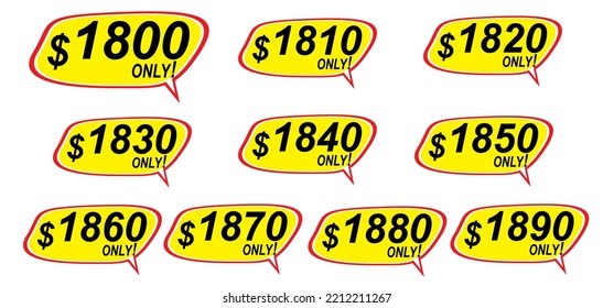 Discount sticker Template from 1800 to 1890, only. Vector template design, Sale, price tag illustration