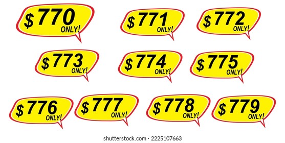 Discount sticker Template from 770 to 779, only. Vector template design, Sale, price tag illustration.