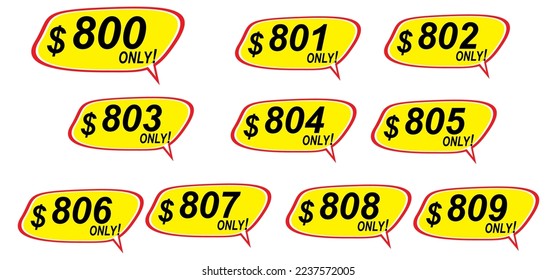 Plantilla de sticker de descuento de 800 a 809, sólo. Diseño de plantillas de vectores, venta, ilustración de etiquetas de precio