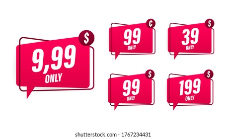 Discount sticker. Template with 99 only. Vector template design. Sale, price tag. Sale banner badge. Special offer price sign. Vector stock illustration.