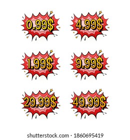 Etiqueta de descuento. Plantilla con 99 únicamente. Diseño de plantillas de vectores. Venta, precio. Banner de venta. Señal de precio de oferta especial. Ilustración de material vectorial.