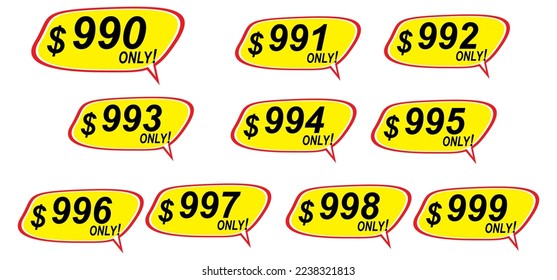 Discount sticker Template from 990 to 999, only. Vector template design, Sale, price tag illustration.