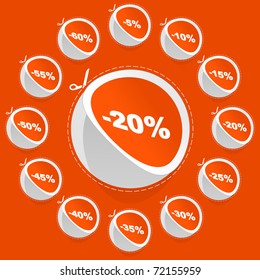 Discount sticker templates with different percentages.
