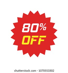 Discount sticker vector icon in flat style. Sale tag sign illustration on white isolated background. Promotion 80 percent discount concept.
