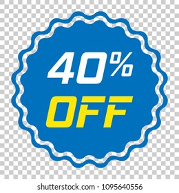 Discount sticker vector icon in flat style. Sale tag sign illustration on isolated transparent background. Promotion 40 percent discount concept.