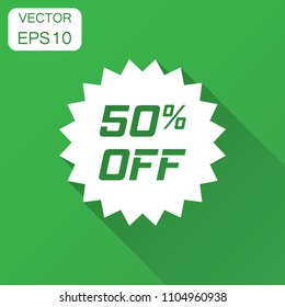 Discount sticker vector icon in flat style. Sale tag sign illustration with long shadow. Promotion 50 percent discount concept.